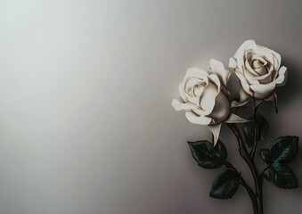 Elegant background or template with white roses and plenty of copy space for a funeral notice, A4 format