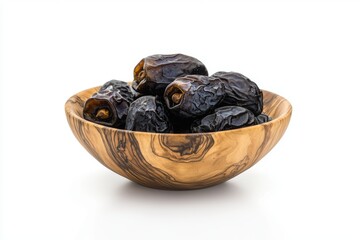 Bowl of Fresh Ajwa Dates on White Background. 
