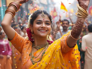 Colors of Joy, A Woman Celebrating Culture and Tradition in a Festive Street Parade