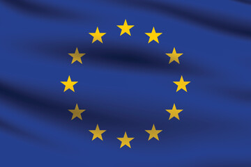 EU flag. European Union flag official colors and proportion digital vector illustration. Pleated flag.