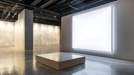 Blank Canvas in Modern Gallery: Illuminated Wall Art 