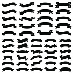 Set of black silhouette ribbons shape collection
