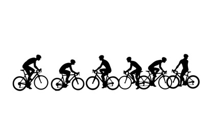 Fototapeta premium Silhouette of a man riding bicycle team, bike, bicycle, sport, silhouette, cycling, cyclist, vector, cycle, biker, people, mountain, biking, illustration, ride, wheel, race, woman, riding, black, exer