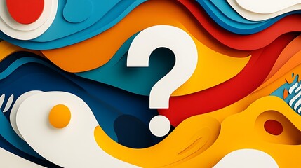 Vibrant Papercut Art: A Question Mark in an Abstract Landscape AI Generated