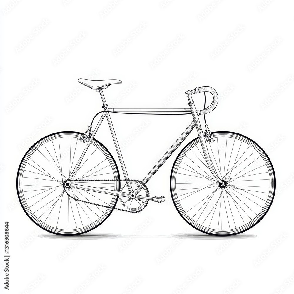 Poster a white background serves as the setting for a minimalist drawing of a bicycle with uncomplicated wh