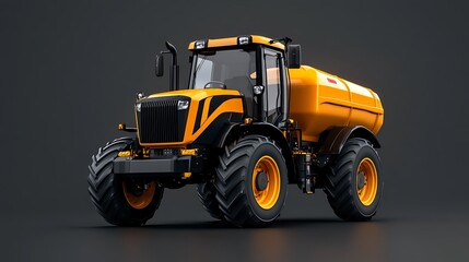 Obraz premium Powerful Yellow Farm Tractor with Water Tank - 3D Render AI Generated