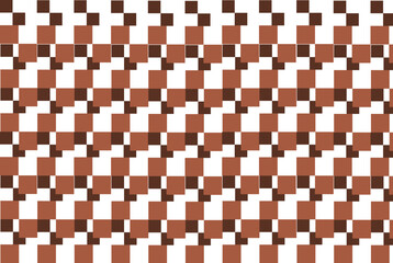 Seamless geometric pattern with brown and white square shapes creating a 3D illusion effect.