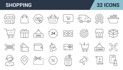 Shopping Line Editable Icons set. E-Commerce, Retail, Online Store, Delivery, and more. Vector illustration