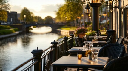 Fototapeta premium Elegant Waterfront Seating with Serene River View