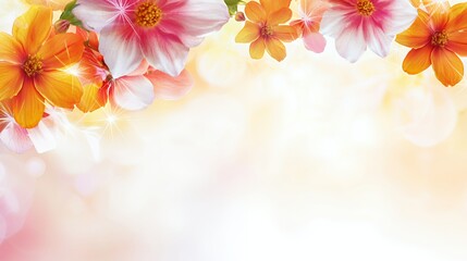 Naklejka premium Vibrant Pink and Orange Flowers on Soft Pastel Background