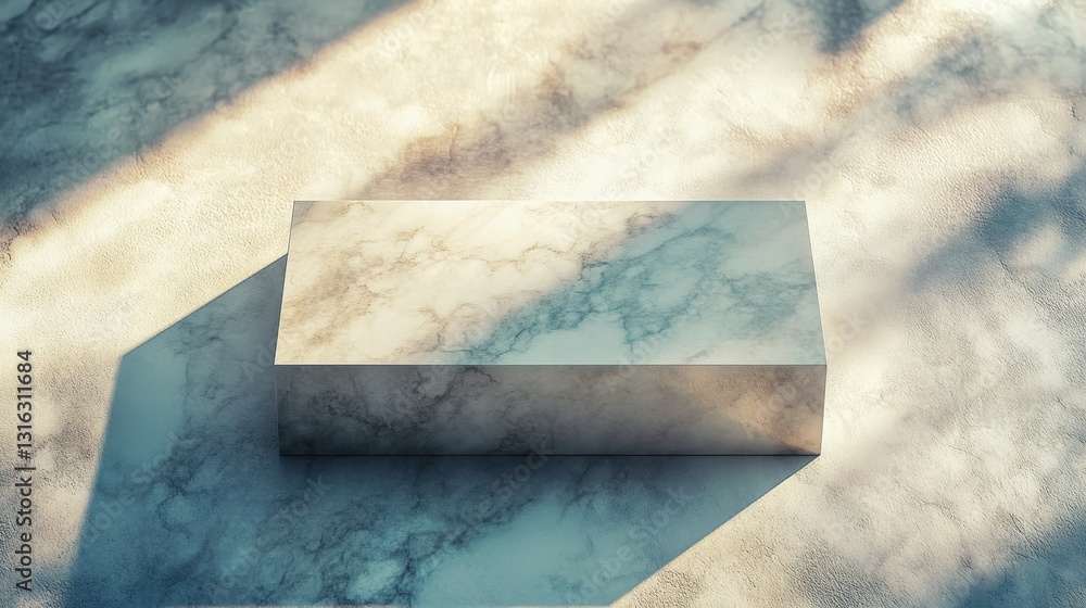 Poster marble product display podium with sunlight and shadow on textured background