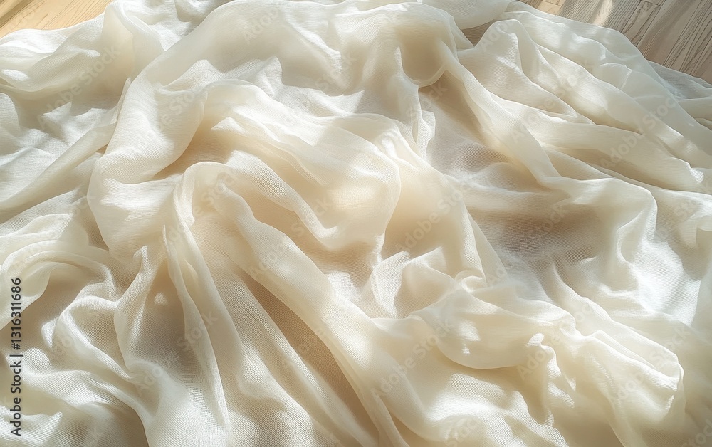 Poster elegant abstract background of flowing ivory chiffon fabric with delicate folds and soft light