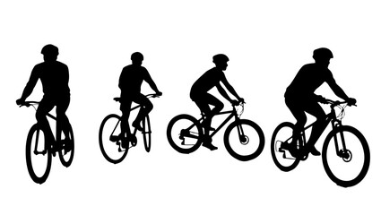 Silhouettes_of_multiple_cyclists_riding_bicycles, bike, bicycle, sport, cycling, silhouette, vector, illustration, cyclist, cycle, ride, people, woman, biker, race, biking, boy, riding, person, fun, e