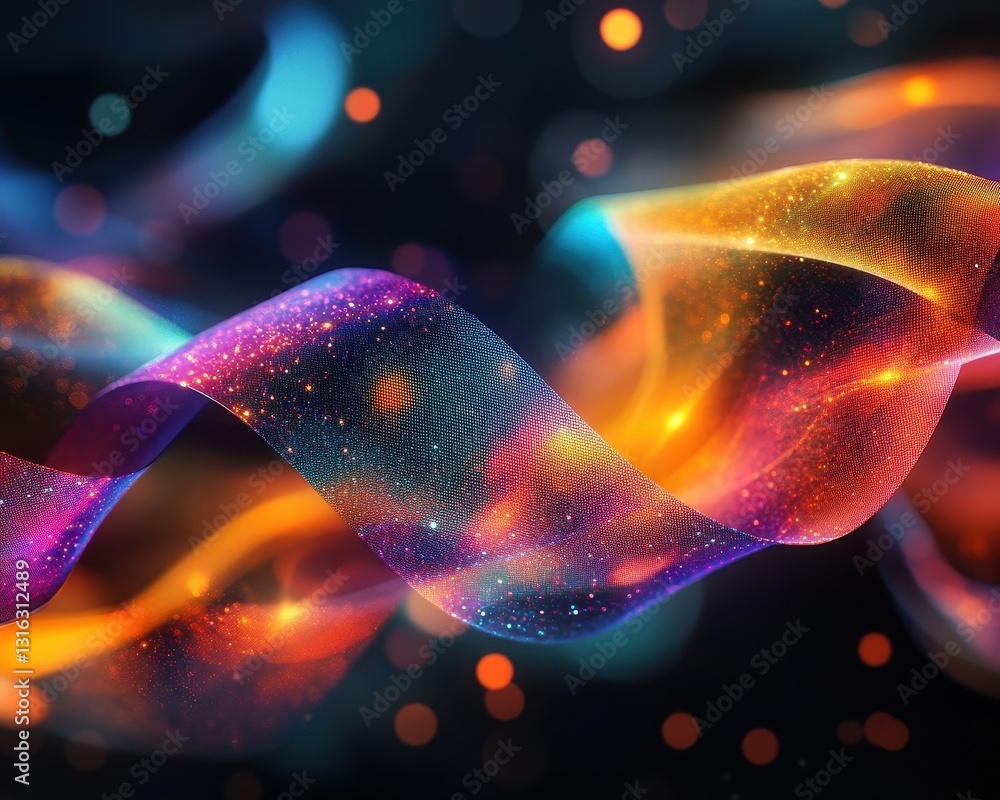 Poster abstract flowing ribbon of light futuristic digital art with bokeh effect.