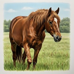 Obraz premium Realistic Brown Horse in a Field