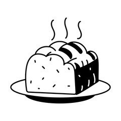 A doodle style illustration of hot bread in a plate 
