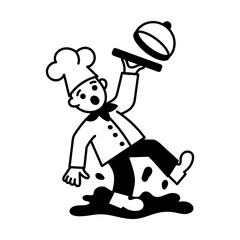 A chef dropping food illustration in doodle style 

