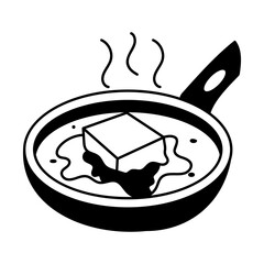 Melting butter in a pan, hand drawn illustration 

