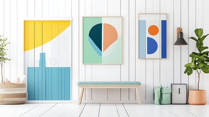 Modern Abstract Art Prints in a Bright, Minimalist Home Interior AI Generated