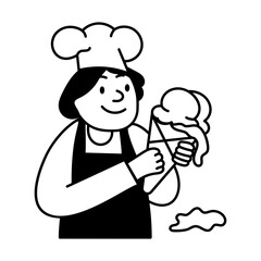A hand drawn illustration of dessert chef 
