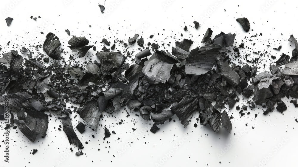 Poster explosion effect with burned paper scraps scattered pieces isolated on white background texture top 