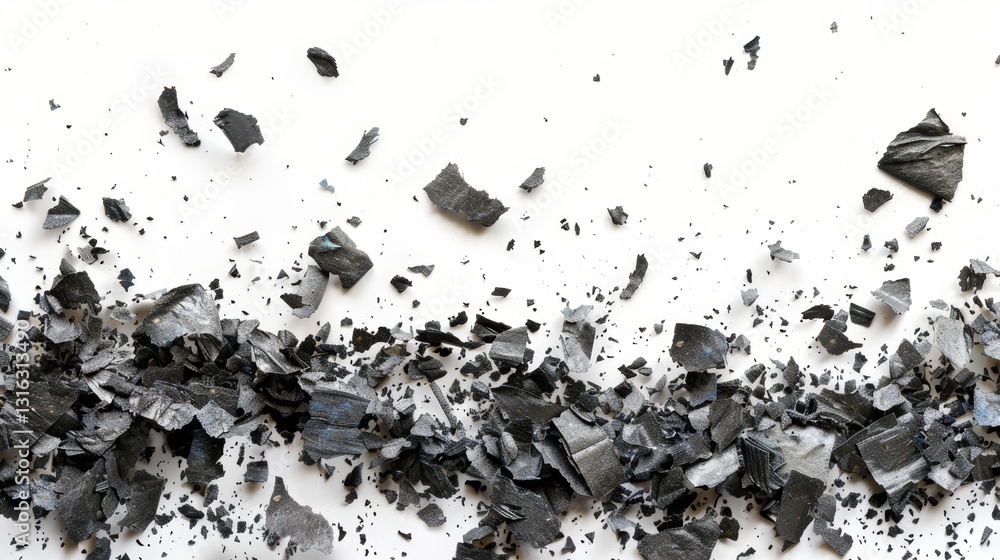 Poster exploding paper scraps isolated on white background with clipping path
