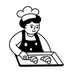 A character making croissant, doodle style illustration 
