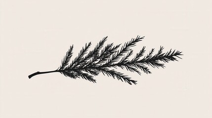 Detailed Black Ink Drawing of a Pine Branch on Beige Background.