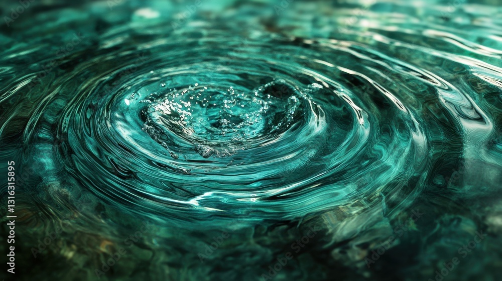 Poster captivating ripple effect turquoise water surface with detailed circular wave pattern.