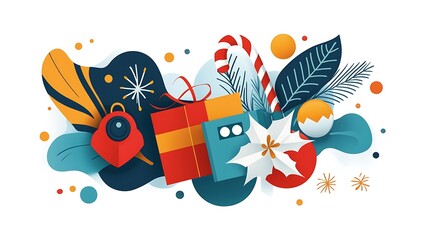 Fototapeta premium Festive Paper-Cut Christmas Gift Illustration: Holiday Decorations & Sweets AI Generated