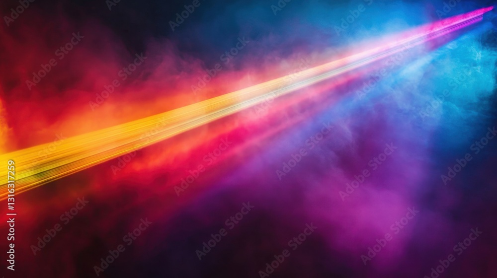 Poster dynamic and vibrant abstract background with colorful light ray and smoky texture, ideal for creativ