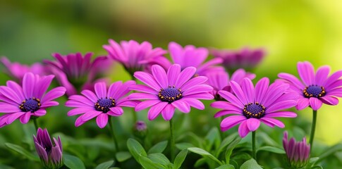 A vibrant cluster of pink flowers in full bloom, surrounded by lush greenery, creating a serene and colorful natural scene.