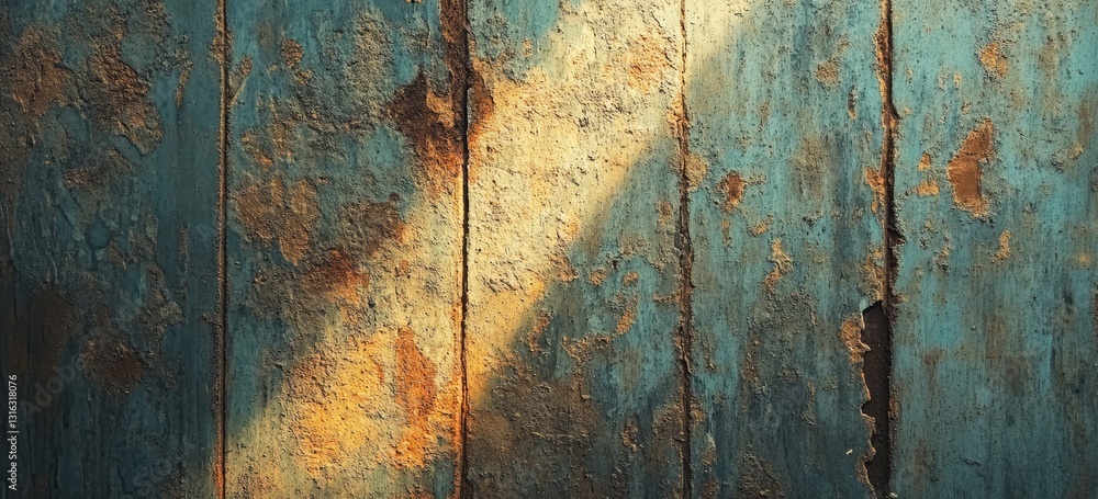 Poster light emanating from a source creates a gradient effect by falling on a surface with a rough, grainy