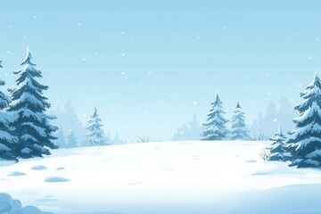 Serene Winter Wonderland Cartoon Landscape with Snowy Forest and Gentle Snowfall.