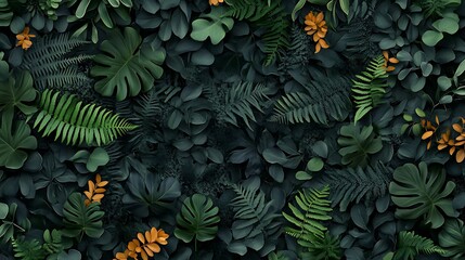 Lush Tropical Foliage: A 3D Rendered Green and Copper Leaf Design AI Generated