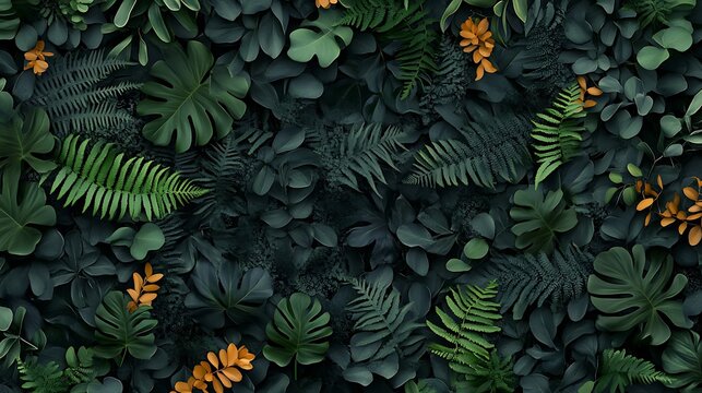 Lush Tropical Foliage: A 3D Rendered Green and Copper Leaf Design AI Generated