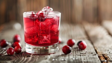 Fresh Cranberry Juice Cocktail in a Rocks Glass with Ice