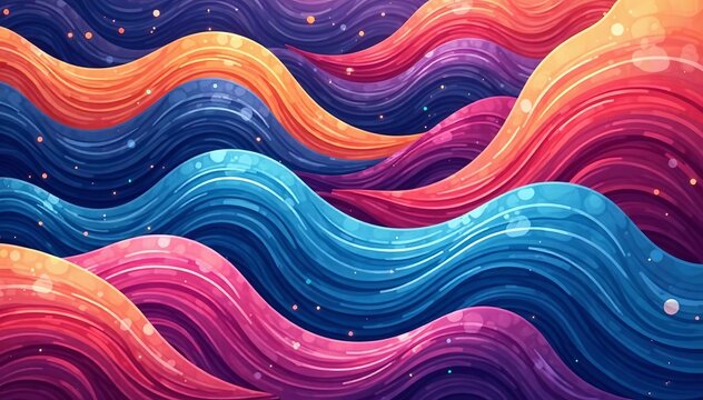 Abstract seamless pattern of colorful waves with flow and movement, wavy, illustration, colorful