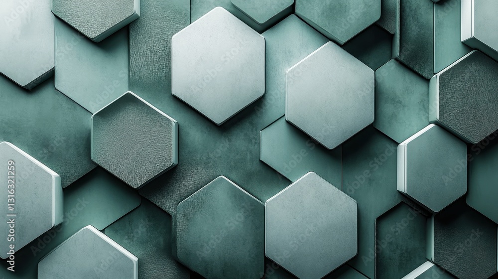 Poster abstract teal hexagon tile pattern modern 3d geometric background texture.