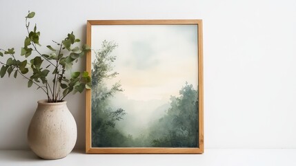 Serene Forest Watercolor: Twilight Vase & Greenery 