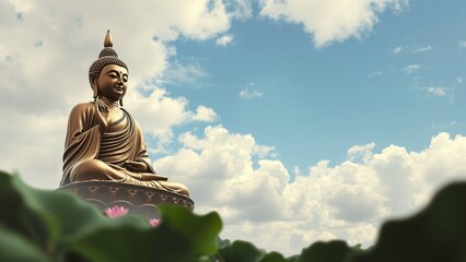 Fototapeta premium Serene Buddha Statue Against a Cloudy Sky