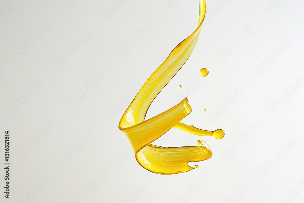 Poster captivating splash of golden liquid in dynamic movement against white backdrop artful and smooth flo
