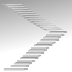 Minimalist abstract staircase design, featuring a series of floating steps forming a geometric zigzag pattern. The artwork has a monochrome color scheme with soft shadows