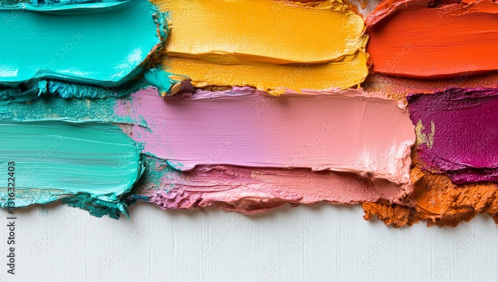 Poster thick brushstrokes of dynamic multicolored lines on a clean white background combine to create a vib