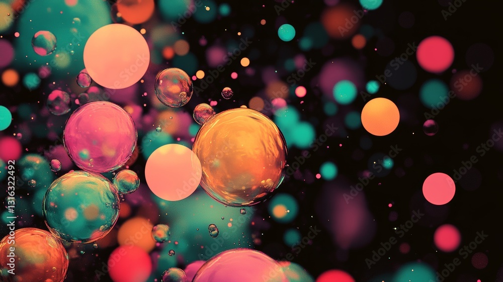 Poster an abstract design featuring a black text area and colorful bubbles, well-suited for website and pre