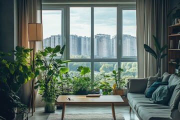 Elegant apartment showcasing a harmonious blend of modern design and lush greenery for a serene living experience.