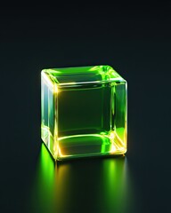 Glowing NFT Cube in Green, Bold NFT Cube Glowing, NFT Cube with Vibrant Light Effects