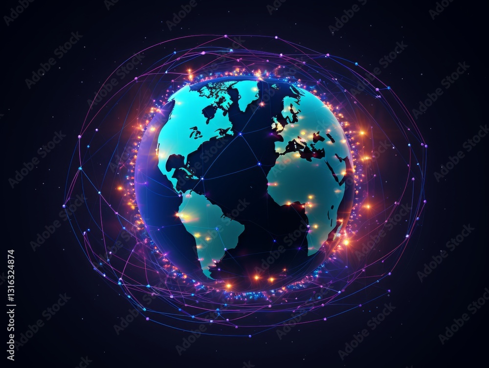 Aufkleber global network of connection lines around the earths surface with futuristic technology backdrop