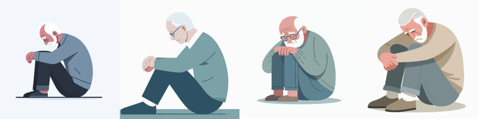 sad crouching person vector collection