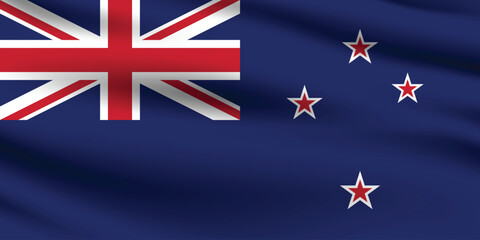 New Zealand flag official colors and proportion digital vector illustration. Pleated flag.